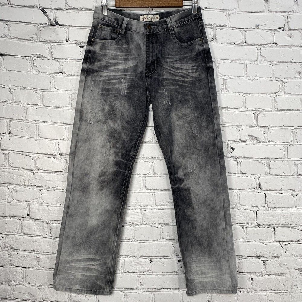 GS115 McQueen Slim Fit Jeans Boy Size 18 Black Denim Stone Wash Distressed 28x29